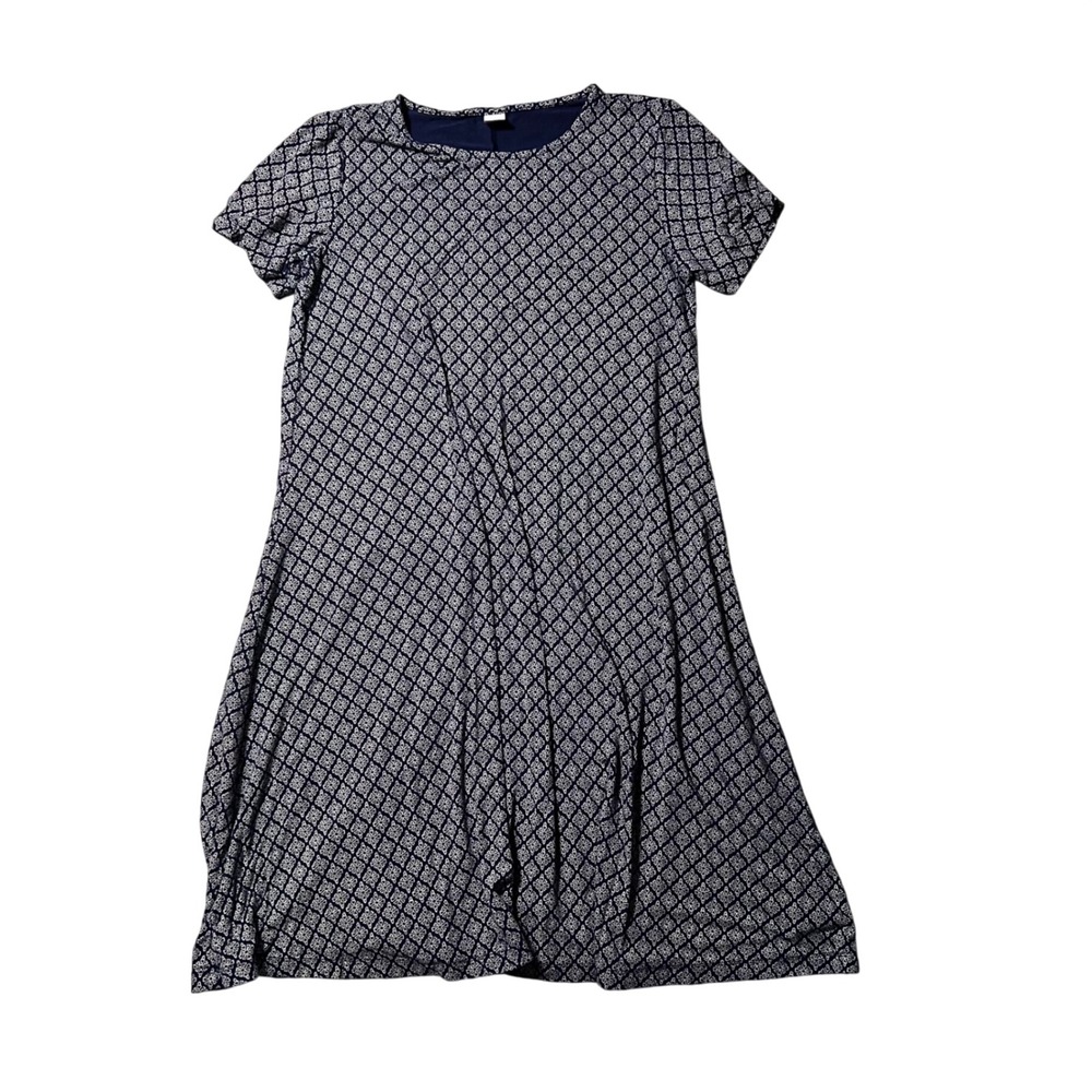 Old Navy Womens Navy Blue White Geometric Print Short Sleeve Swing Dress Size S